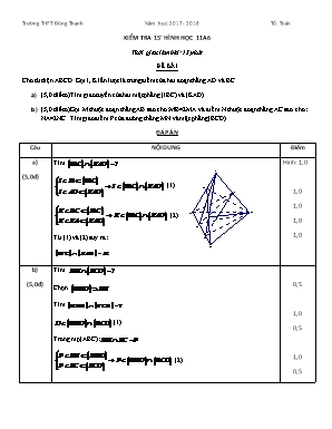 Đề kiểm tra 15 phút môn Hình học Lớp 11 - Năm học 2017-2018 - Trường THPT Đông Thạnh (Có đáp án)
